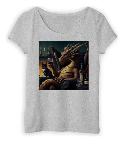 Musculosa Mujer Dragon Tomando Vino Gato Sillon Fumando