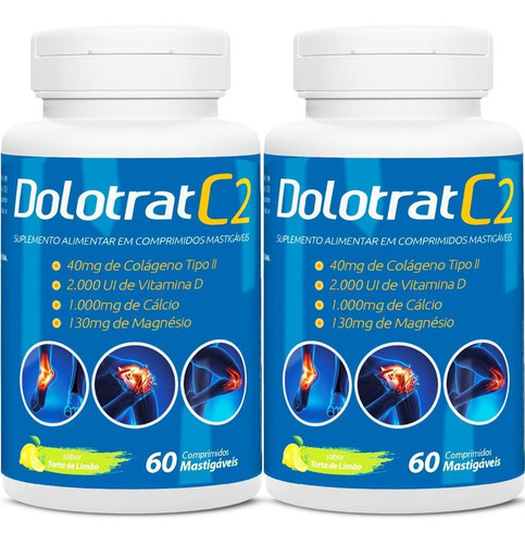 Imagem 1 de 4 de 2x Dolotrat C2 Colageno Tipo 2 40mg + Vitaminas 60 Comps