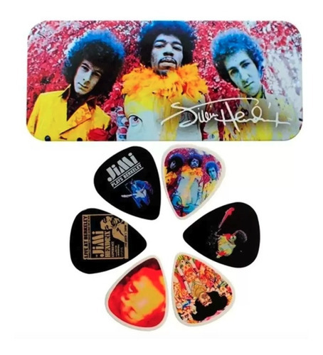 Pajitas Dunlop Jimi Hendrix de grosor medio con funda metálica de colores