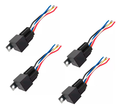 Kit 4 Pz Relevador Relay Con Soporte 5 Patas 12v 40a