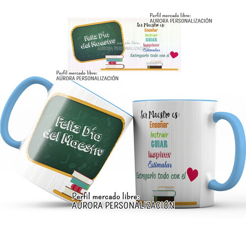 Mug Pocillo Dia  Maestro Profesor Interior Y Oreja Azul 003