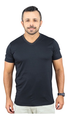 Camiseta Gola V Masculina Lisa Manga Curta Algodão Slim