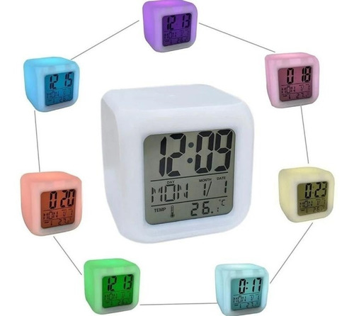 Reloj Despertador Cubo Luminoso Digital Colores Led Alarma