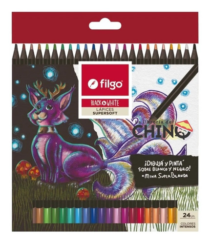 Lapices De Color Filgo Black & White Supersoft X 24 Colores