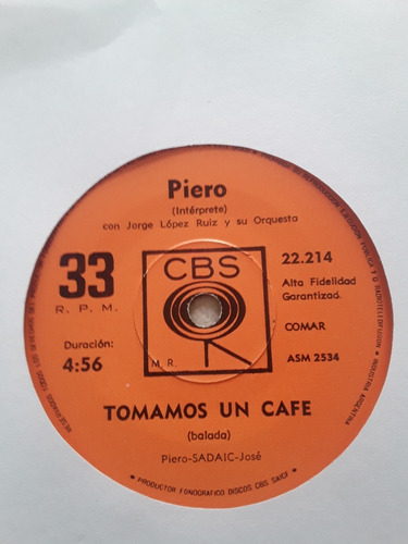 Piero - Tomamos Un Café Llegando - Single Vinilo Kktus