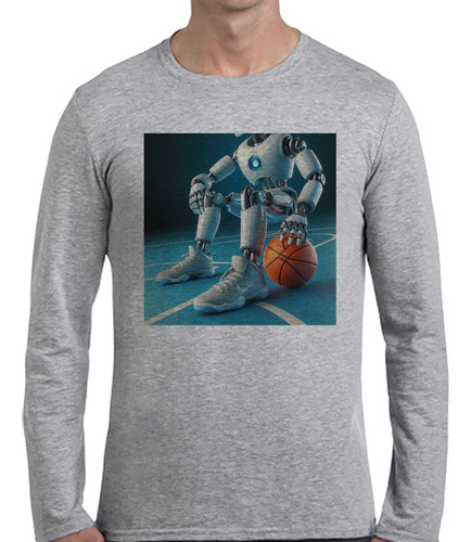 Remera Hombre Ml Robot En La Cancha De Basquet Zapatillas