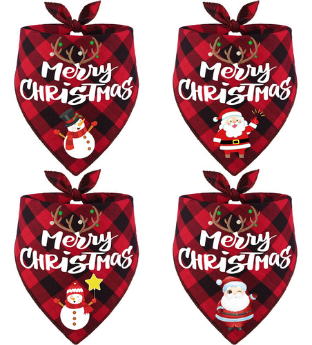 Paquete De 4 Pañuelos Navideños Para Perros Triángul...