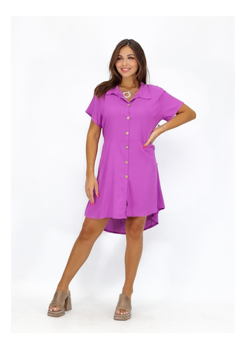 Vestido Corto Camisero Lino Premium Talles Tendencia Mujer