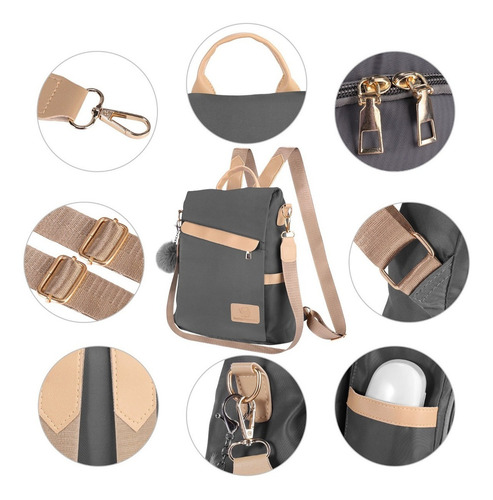 Mochila Mujer YRC Backpack Urbana Paño De Oxford Impermeable Anti-robo Monedero Color Gris 15L