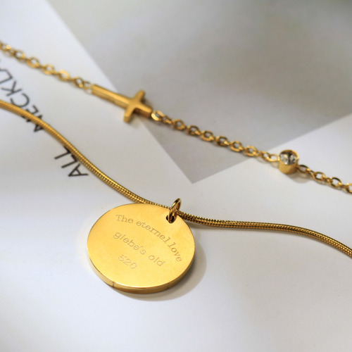 Colar Folheado A Ouro 18k Duplo Pingente Cruz