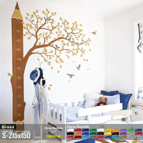 Vinilos Decorativos Arbol Medidor Con Pajaros Para Niños