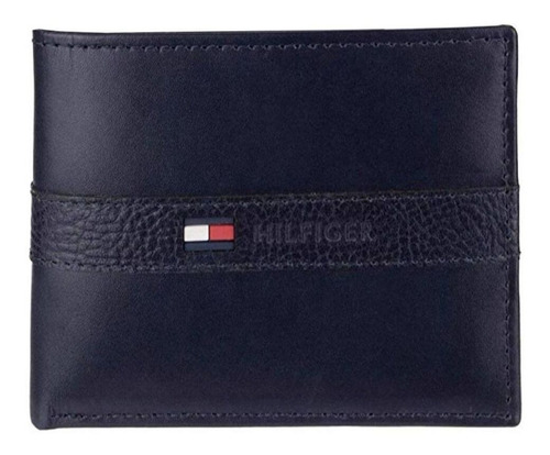 Billetera Tommy Hilfiger 31TL22X062 color navy de cuero - 8.9cm x 11.4cm x 1.3cm