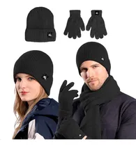 Comprar 5 Gorros Bufandas Guantes Conjunto Térmico Invierno Unisex Color Negro Diseño De La Tela Liso Talla Unitalla