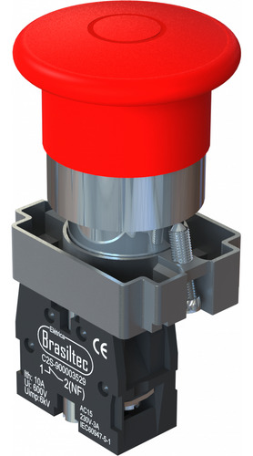 Kit C/ 20 Botao De Emergencia Vermelho 22mm Com Retencao 1nf