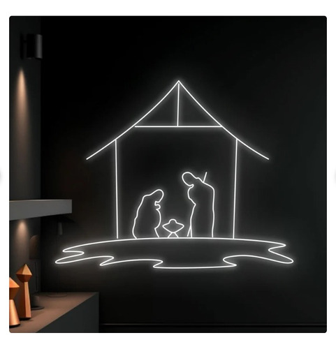 Letrero Led Neon Navidad Pesebre Simple Ancho 48cm