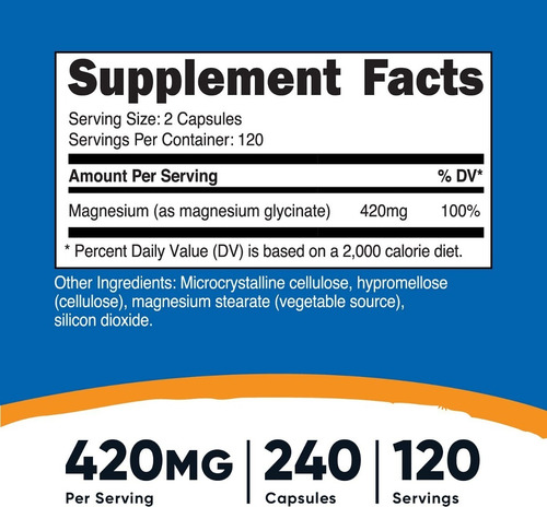 Imagen 2 de 2 de Glicinato Magnesio Magnesium Glycinate 240 Capsulas