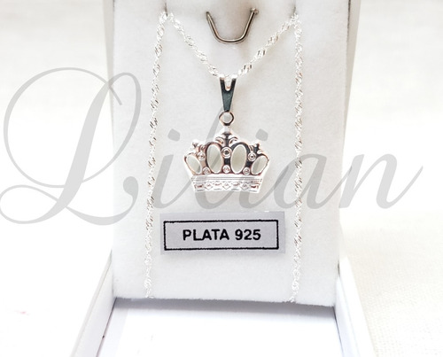 Imagen 4 de 7 de Cadena Y Dije Plata 925 Corona Princesa Novia Mama Hija