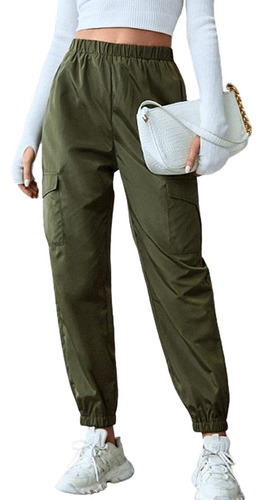 Elástico Pantalones Cargo Joggers Tiro Alto De Mujer Casual