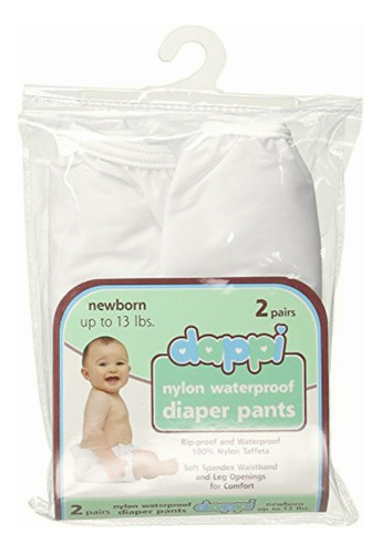 Dappi Waterproof 100% Nylon Diaper Pants, White, Newborn (2