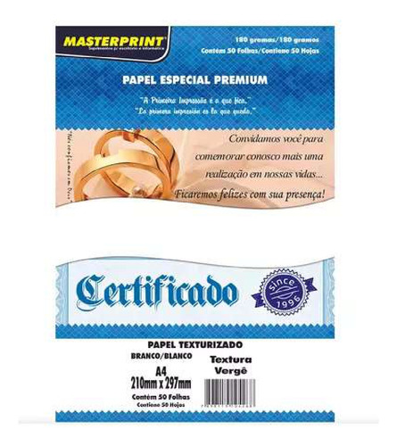 Papel Vergê Texturizado 180g A4 Branco Com 250 Folhas