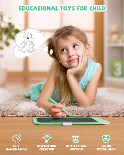 Tableta De Escritura Kikapabi Green Dinosaur De 10 Pulgadas
