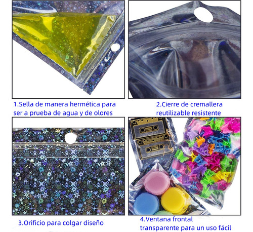 100 Bolsas De Plástico Tornasol Holográficas Reutilizables Plateado Bolsas De Plastico Boutique