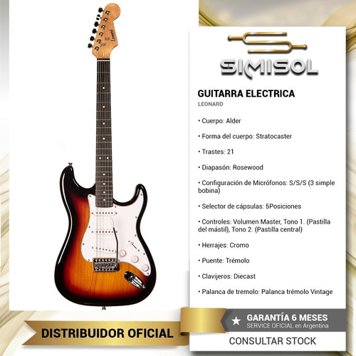 Imagen 2 de 5 de Guitarra Electrica Stratocaster Leonard Le362 Palanca Cuota