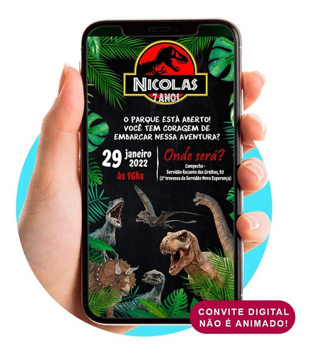 Imagem 1 de 2 de Convite Dinossauro Jurassic Park Digital Para Whatsapp