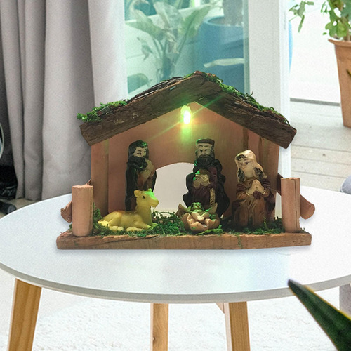 Resina Nacimiento De Jesús Escultura B Con Luz Led