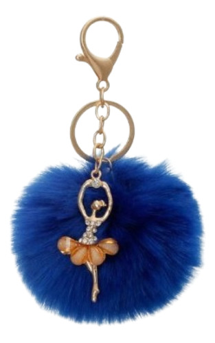 Chaveiro Pompom Bailarina C/ Strass Bolsa Feminino Azul   