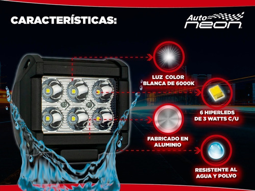 Imagen 4 de 8 de Faro 6 Hiper Led Auxiliar 18w Dually Funcion Fijo Y Estrobo