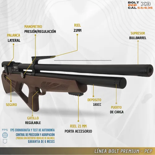 Rifle Aire Comprimido Pcp Bolt X3 Bullpup Combo Completo 3c.