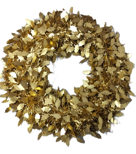 Corona Navideña Aro Con Hojas 50 Cm Decoración Navidad Color Dorada Mate