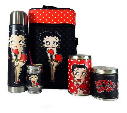 Equipo De Mate Completo Betty Boop Cuero Set Kit Matero