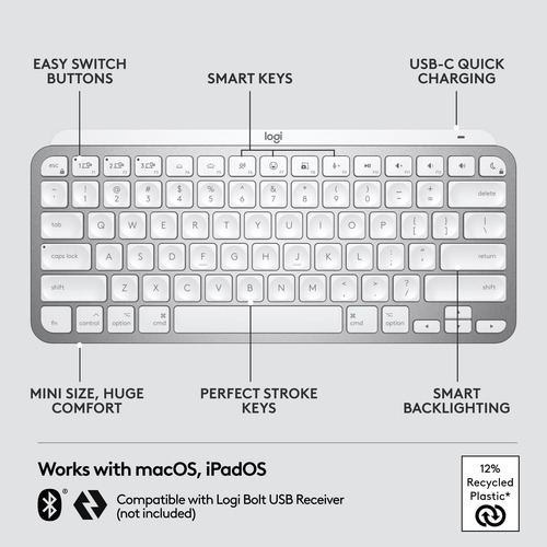Teclado Inalámbrico Logitech Mx Keys Mini Para Mac Bluetooth