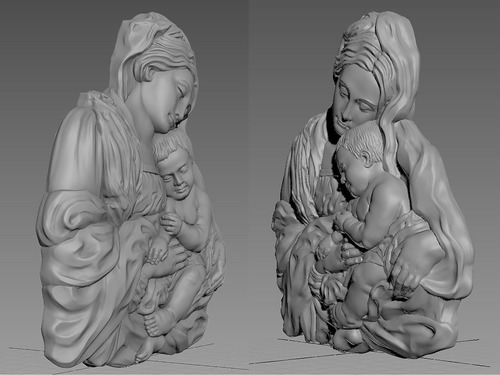 Escultura De Virgen María Y Niño Jesús En Bajorrelieve Alta