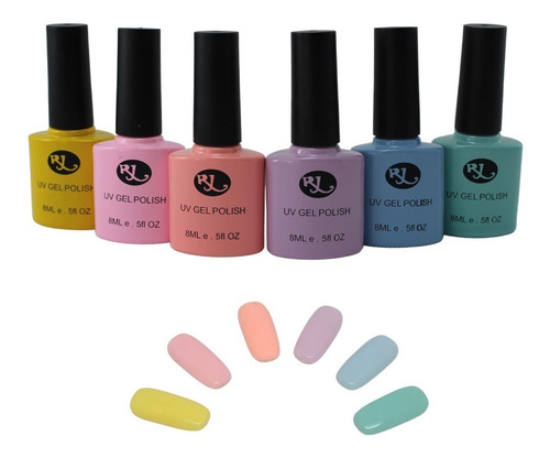 Esmalte de uñas color Rj Gel semipermanente+ Crema manos Soak-off gel polish de 8mL - Pack de 6 unidades color Letra DG