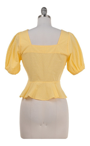 Imagen 3 de 7 de Blusa Corta Peplum Manga Corta Drapeado Escote Lazo Fresca.