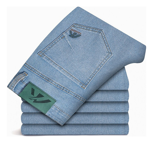 Jeans Delgados De Mezclilla Elástica Gris Claro Para Hombre