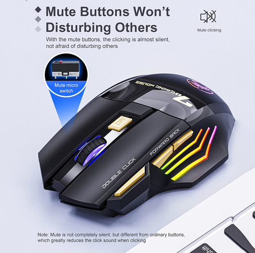 Mouse Gamer 7 Botones Inalámbrico Luz Rgb 3200dpi Recargable