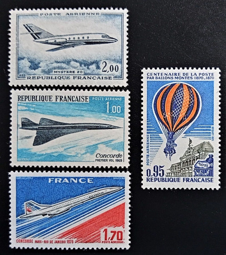Francia Aviones, Lote 4 Aéreos Yv 42-43-45-49 Mint L17359