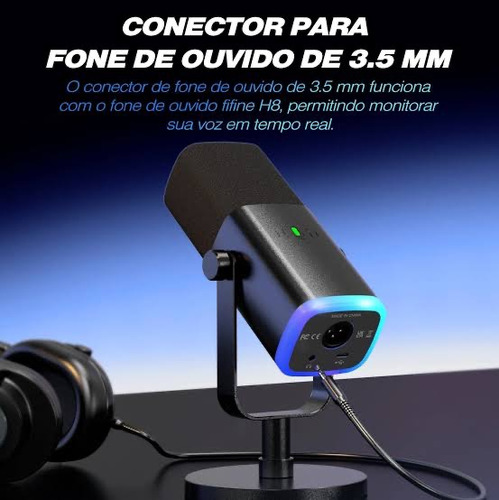 Microfone Fifine Am8 Cor Preto Gamer Com Rgb Led