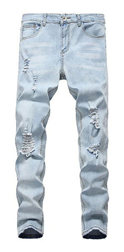 Q Pants Hombre Nuevo Hip-hop Recto Ripped Straight S 9363