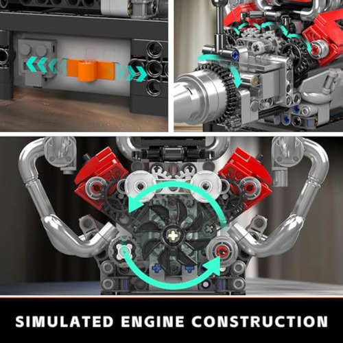 Modelo De Motor Mould King 10204 V8 Que Funciona -