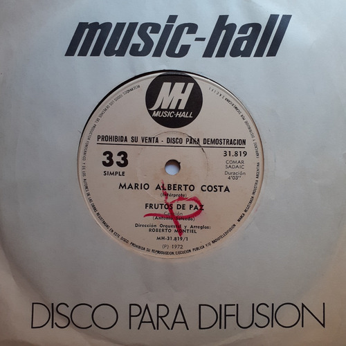 Vinilo Simple - Mario Alberto Costa (fruto De Paz)