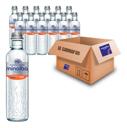 Kit Com 12und Água Mineral Gás Premium Minalba Vidro 300ml