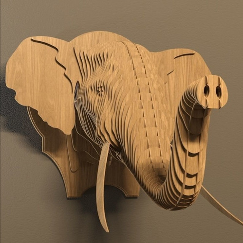 Cuadro Decorativo Figura Madera 3d Elefante Trofeo Animal