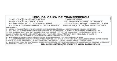 Decalque Operação Da Caixa Pajero Tr4 - Tr4 - Pajero