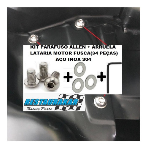 Parafuso Inox+arruela+chave Allen Lataria Motor Fusca 34pçs