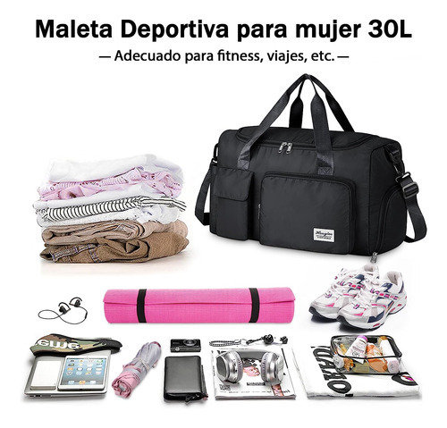 Maleta Deportiva Con Compartimento Para Zapatos Para Mujer Color Negro